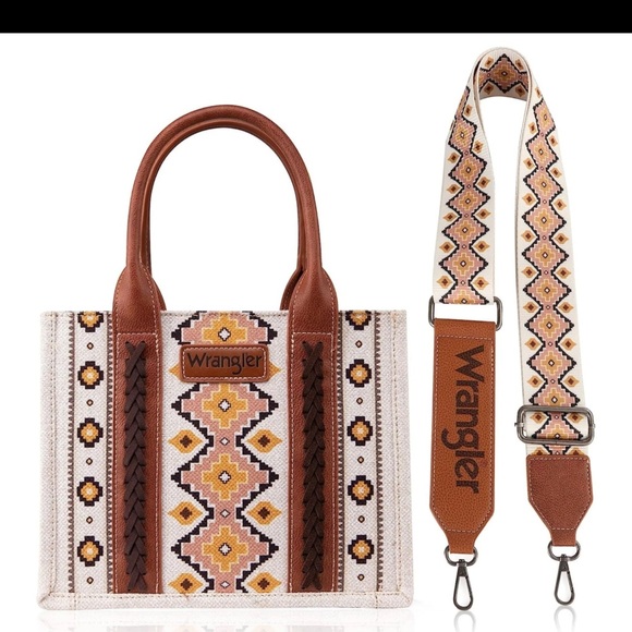 Wrangler Women's all over Aztec canvas Tote - Brown and Cream - Picture 3 of 8